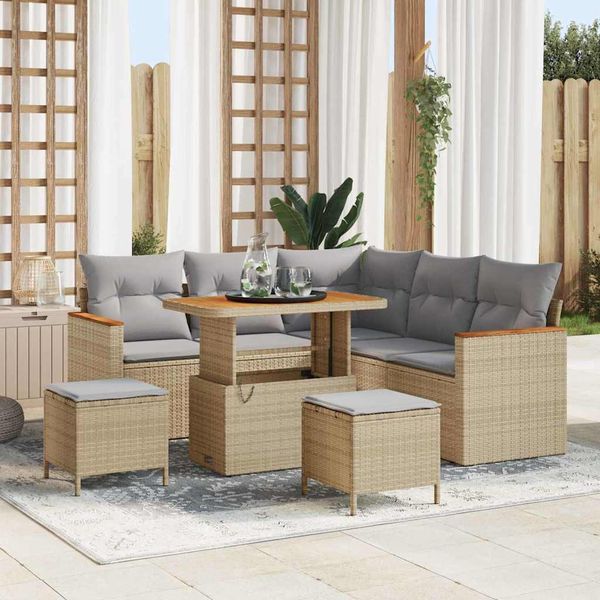 vidaXL Súprava záhradných pohoviek s vankúšom 8 pcs Béžová Poly ratan