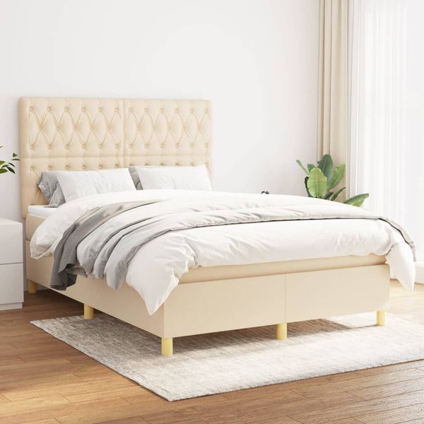 vidaXL Posteľný rám boxspring s matracom krémový 140x200 cm látka
