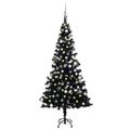 vidaXL Osvetlený umelý vianočný stromček s guľami, čierny 120 cm, PVC