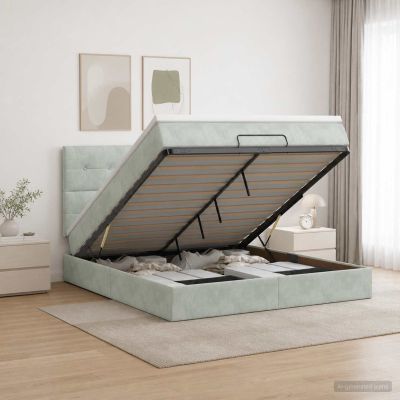 vidaXL Ottoman posteľ s matracom a LED Svetlosivá 180 x 200 cm Zamat