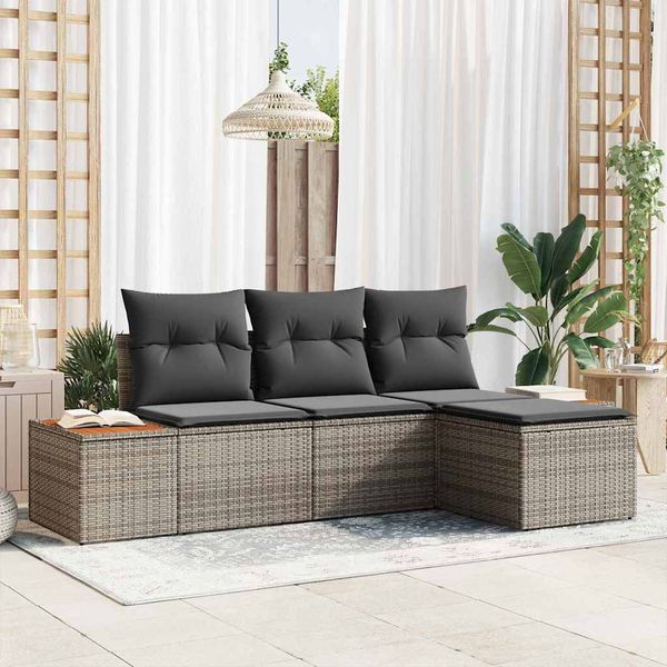 vidaXL Súprava záhradných pohoviek s vankúšom 4 pcs Sivá Poly Ratan
