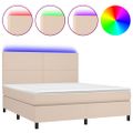 vidaXL Boxspring posteľ matrac a LED kapučínová 180x200 cm umelá koža