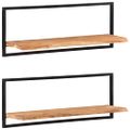 vidaXL Nástenné police 2 ks 100x24x35 cm akáciový masív a oceľ