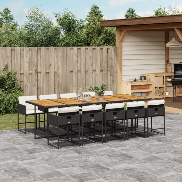 vidaXL 11-dielna záhradná jedálenská sada s vankúšmi čierna polyratan