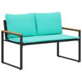 vidaXL lavička s vankúšom Čierna a tyrkysová 115 x 65 x 72 cm Ratan