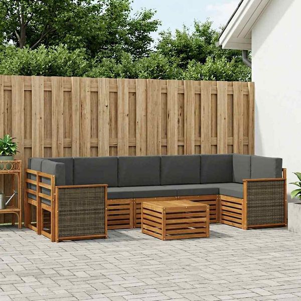 vidaXL Záhradná súprava gaučov s vankúšom 8 pcs Prírodná a antracitová