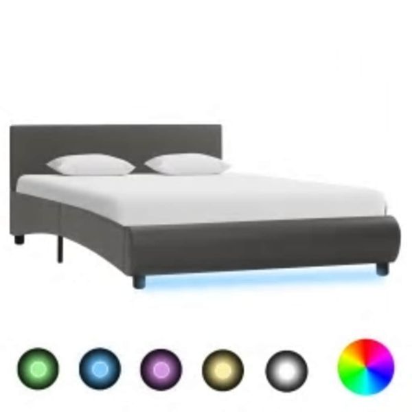 vidaXL Posteľný rám s LED, sivý, umelá koža 140x200 cm