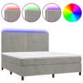 vidaXL Posteľ boxsping s matracom a LED bledosivá 180x200 cm zamat