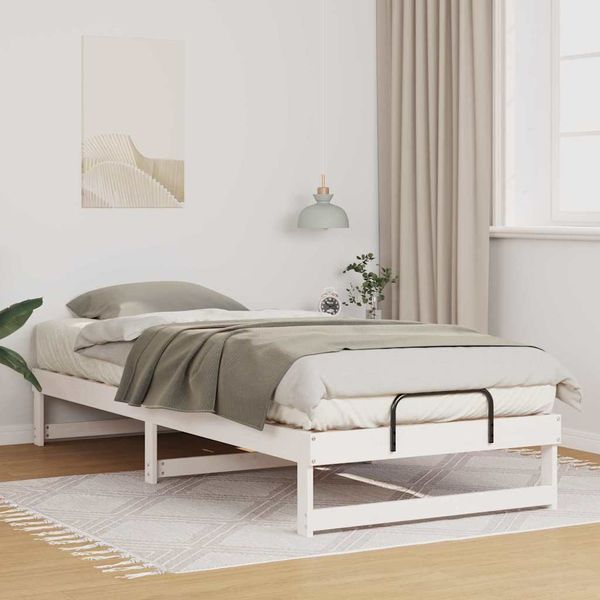 vidaXL Rám postele Biela 90 x 220 cm Masívne borovicové drevo