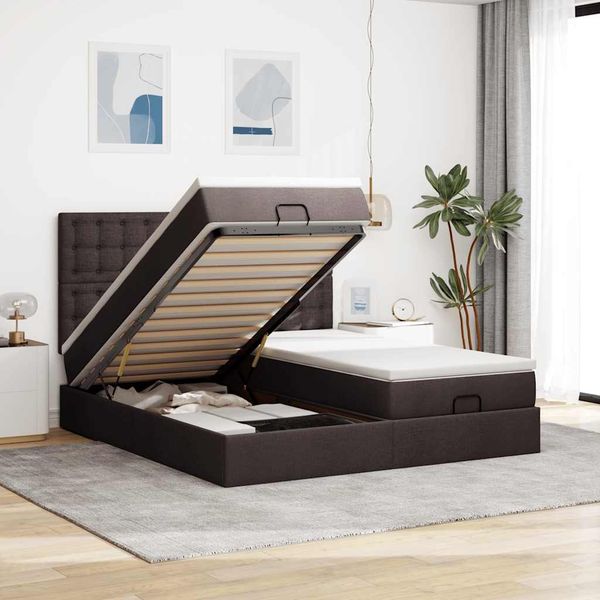 vidaXL Osmanský rám postele s matracmi tmavohnedá 200x200 cm látka