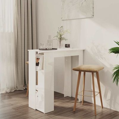 vidaXL Barový stôl+polica lesklý biely 102x50x103,5cm kompozitné drevo
