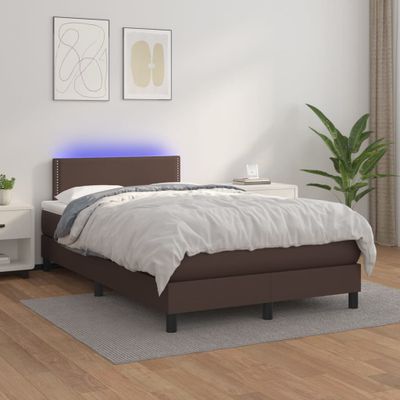 vidaXL Boxspring posteľ s matracom a LED hnedá 120x200 cm umelá koža
