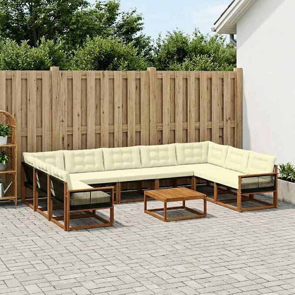 vidaXL Záhradná súprava gaučov s vankúšom 10 pcs Prírodná a krémová