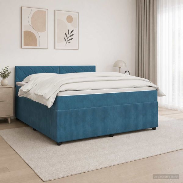 vidaXL Posteľ boxspring s matracom Modrá 180 x 200 cm Zamat