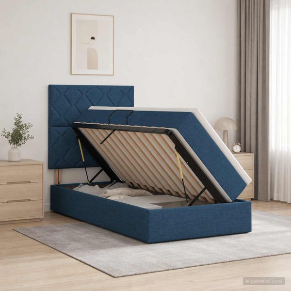 vidaXL Postel s úložným prostorem a matrací Modrá 100 x 200 cm látka