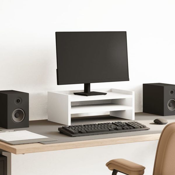 vidaXL Stojan na monitor biely 42x24x16 cm kompozitné drevo
