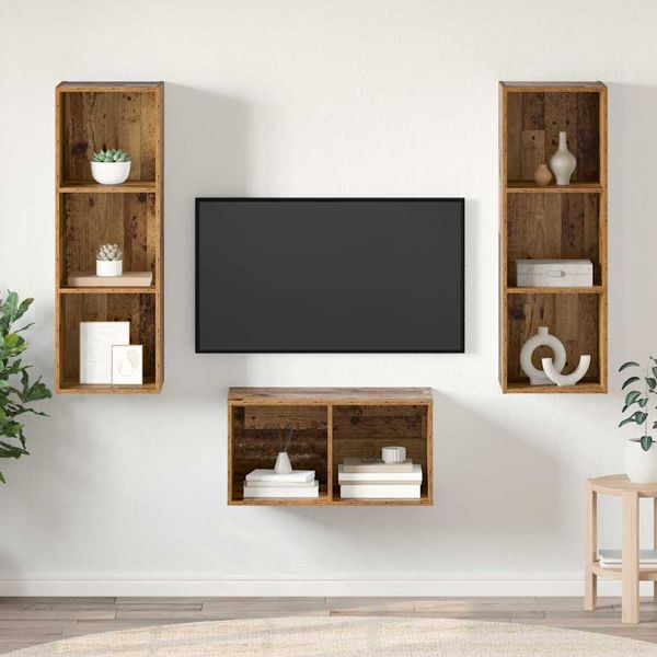 vidaXL Zostava TV skriniek Nástenný Staré drevo 37 x 37 x 107 cm