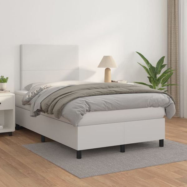 vidaXL Boxspring posteľ s matracom biela 120x200 cm umelá koža