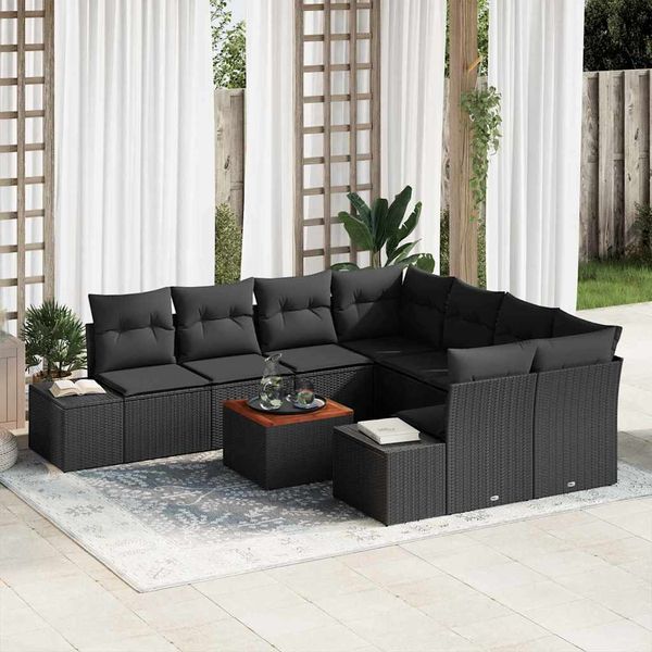 vidaXL Súprava záhradných pohoviek s úložiskom 9 pcs Čierna polyratan