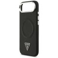 Puzdro Guess Case Magsafe PU Leather Case s trojuholníkovým logom a strieborným kovovým rámom fotoaparátu pre iPhone 17 Air čierne