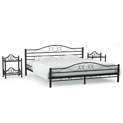 vidaXL Rám postele s 2 nočnými stolíkmi čierny kovový 160x200 cm