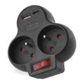 Rozbočovacia zásuvka 2×, vyp., 1×USB-A+1×USB-C, čierna
