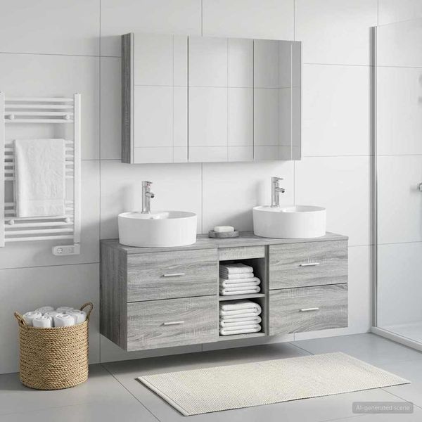 vidaXL Sada kúpeľňového nábytku 4 pcs Sivý Sonoma