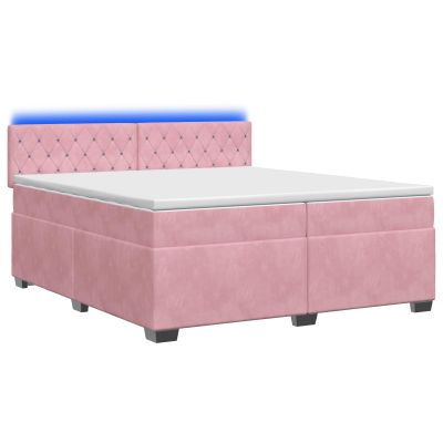vidaXL Posteľ s boxspringom a matracom a LED Ružová 200 x 200 cm Zamat