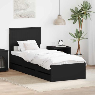 vidaXL Rám postele so zásuvkou Čierna 75 x 190 cm Inžinierske drevo