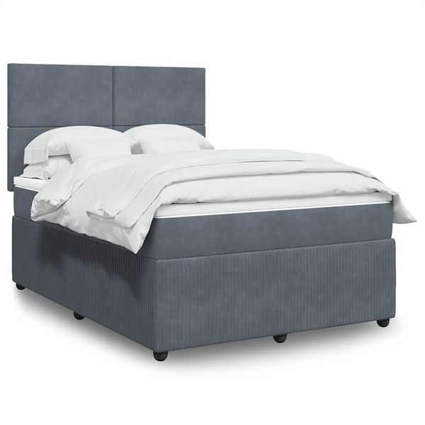 vidaXL Posteľný rám boxspring s matracom tmavosivý 140x200 cm zamat