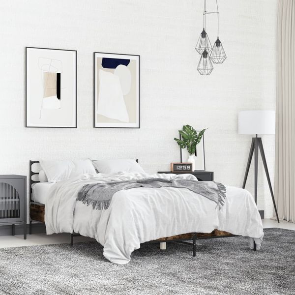vidaXL Posteľný rám dymový dub 140x200 cm kompozitné drevo a kov