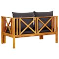 vidaXL 2-miestna záhradná lavica s vankúšmi 122 cm akáciový masív
