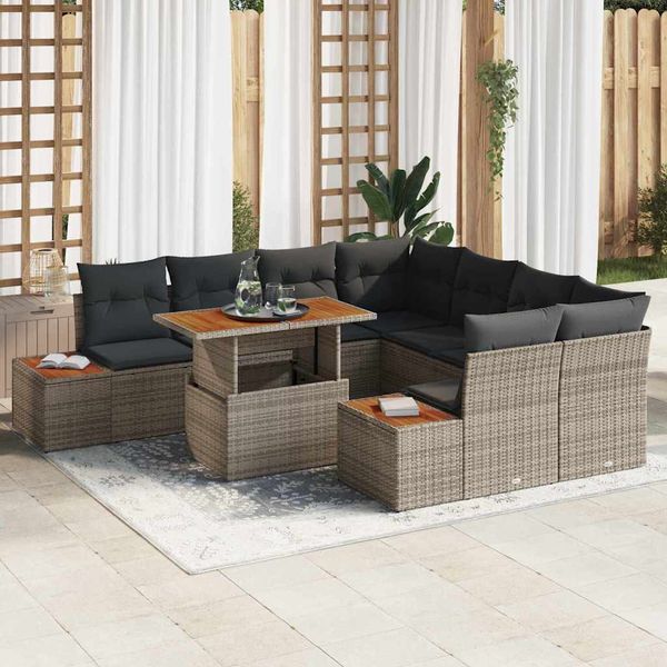 vidaXL Záhradný jedálenský set s vankúšom 9 pcs Sivá a hnedá