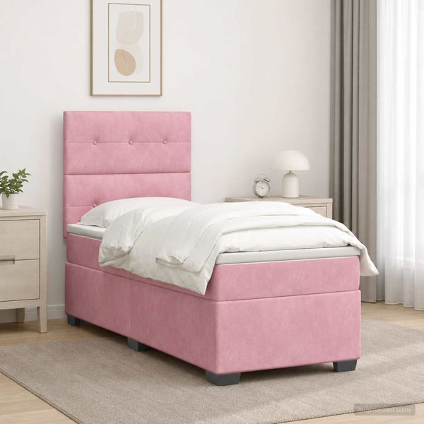 vidaXL Posteľ boxspring s matracom Ružová 100 x 200 cm Zamat