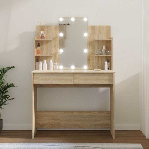 vidaXL Toaletný stolík s LED dub sonoma 96x40x142 cm