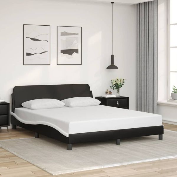 vidaXL Rám postele Dover čierno-biely 152x203 cm umelá koža