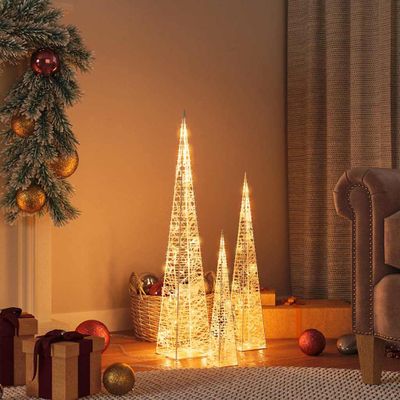 vidaXL Sada akrylových LED svetelných kužeľov teplá biela 30/45/60 cm