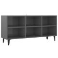 vidaXL TV stolík s kovovými nožičkami lesklý sivý 103,5x30x50 cm