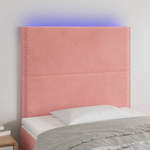 vidaXL Čelo postele s LED ružové 90x5x118/128 cm zamat