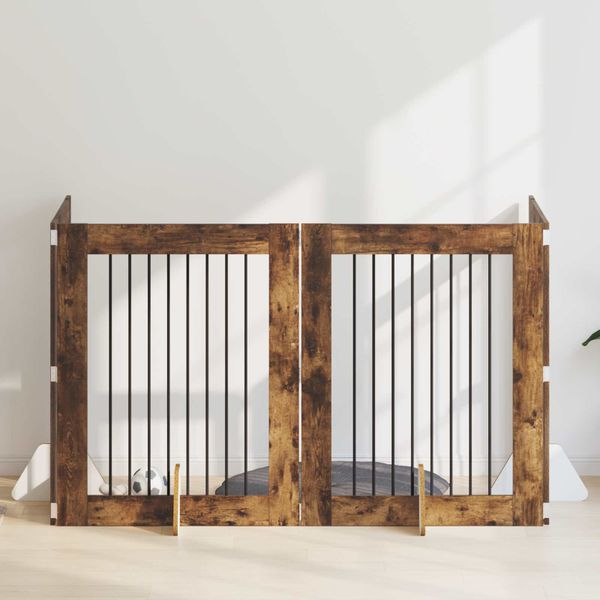 vidaXL Brána pre psov so stojanmi 4 pcs Dymový dub 80 x 100 cm