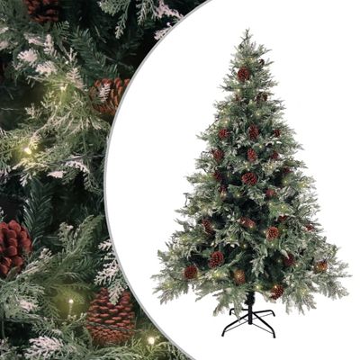 vidaXL Osvetlený vianočný stromček+šišky, zeleno biely 150cm, PVC a PE