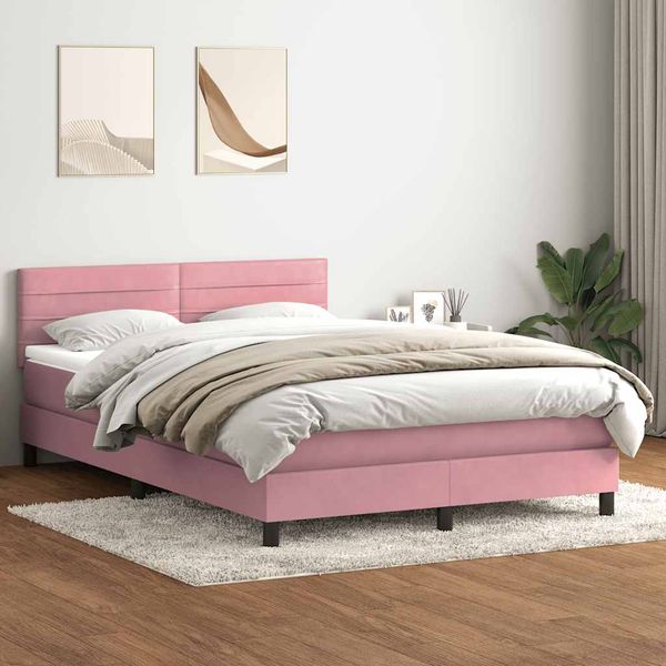 vidaXL Posteľný rám boxsping s matracom ružový 140x220 cm zamat