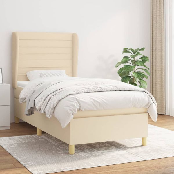 vidaXL Boxspring posteľ s matracom krémová 100x200 cm látka