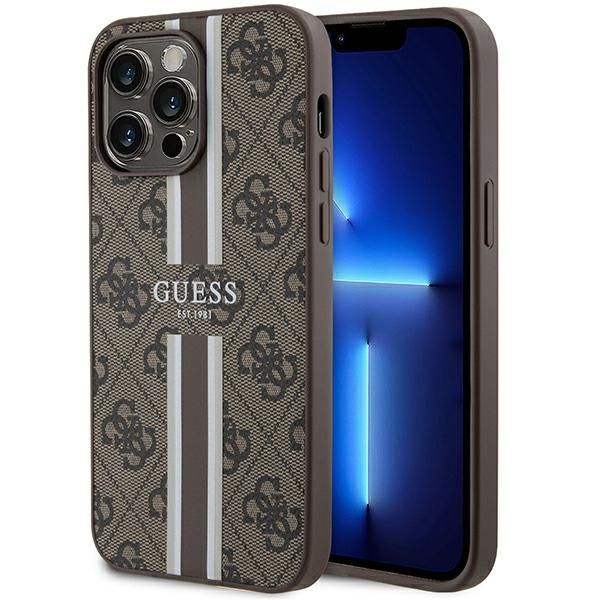 Puzdro Guess pre iPhone 15 Pro Max 6,7" GUHMP15XP4RPSW hnedé HC MAGSAFE 4G PRINTED STRIPES