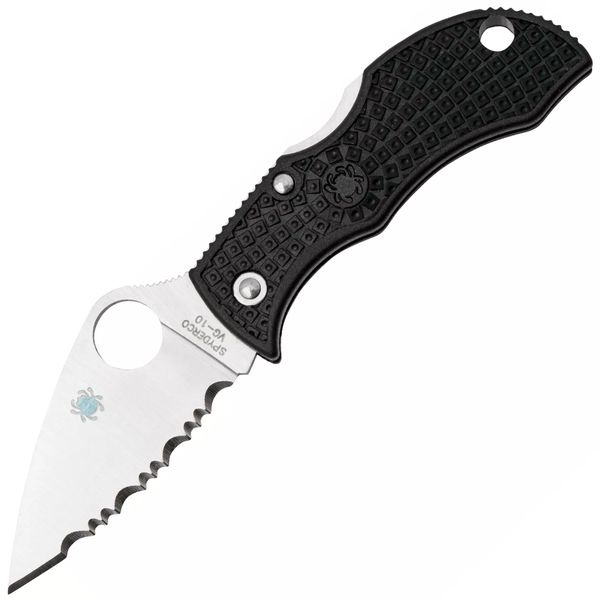Spyderco MBKLFS Manbug Black Lightweight Leaf Serrated vreckový nôž 4,8 cm, Satin, čierna, FRN