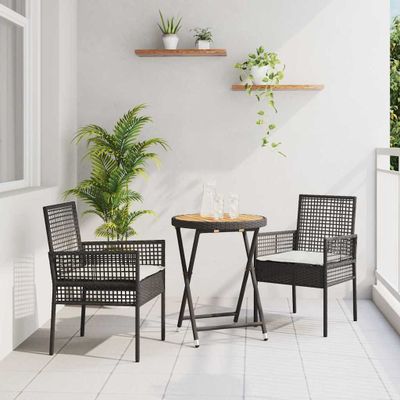 vidaXL Záhradný bistro set 3 pcs Čierna polyratan
