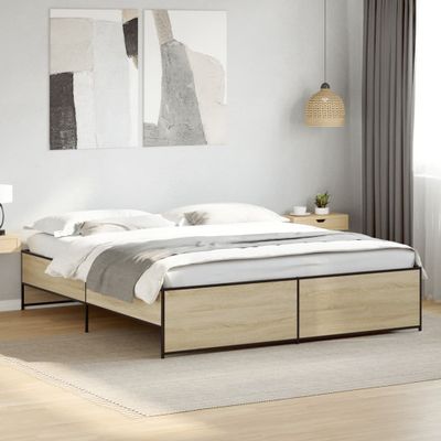 vidaXL Posteľný rám dub sonoma 200x200 cm kompozitné drevo a kov