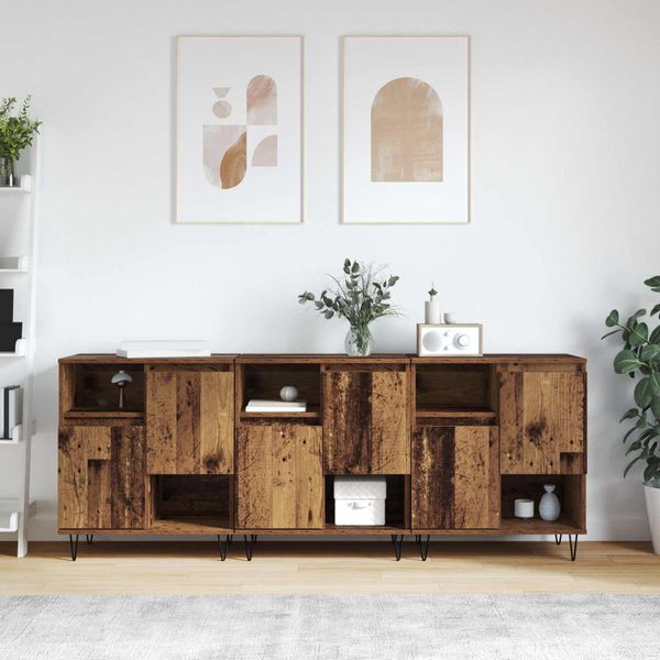 vidaXL Servírovacia skriňa 3 pcs Staré drevo 60 x 35 x 70 cm