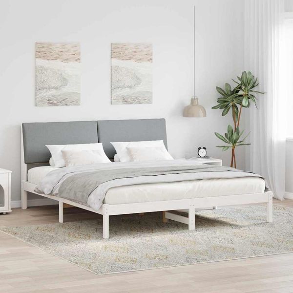 vidaXL Rám postele Biela a svetlosivá 180 x 200 cm Borovicový masív