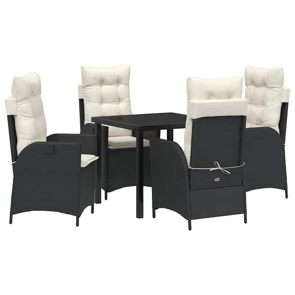vidaXL Záhradný jedálenský set s vankúšom 5 pcs Čierna polyratan